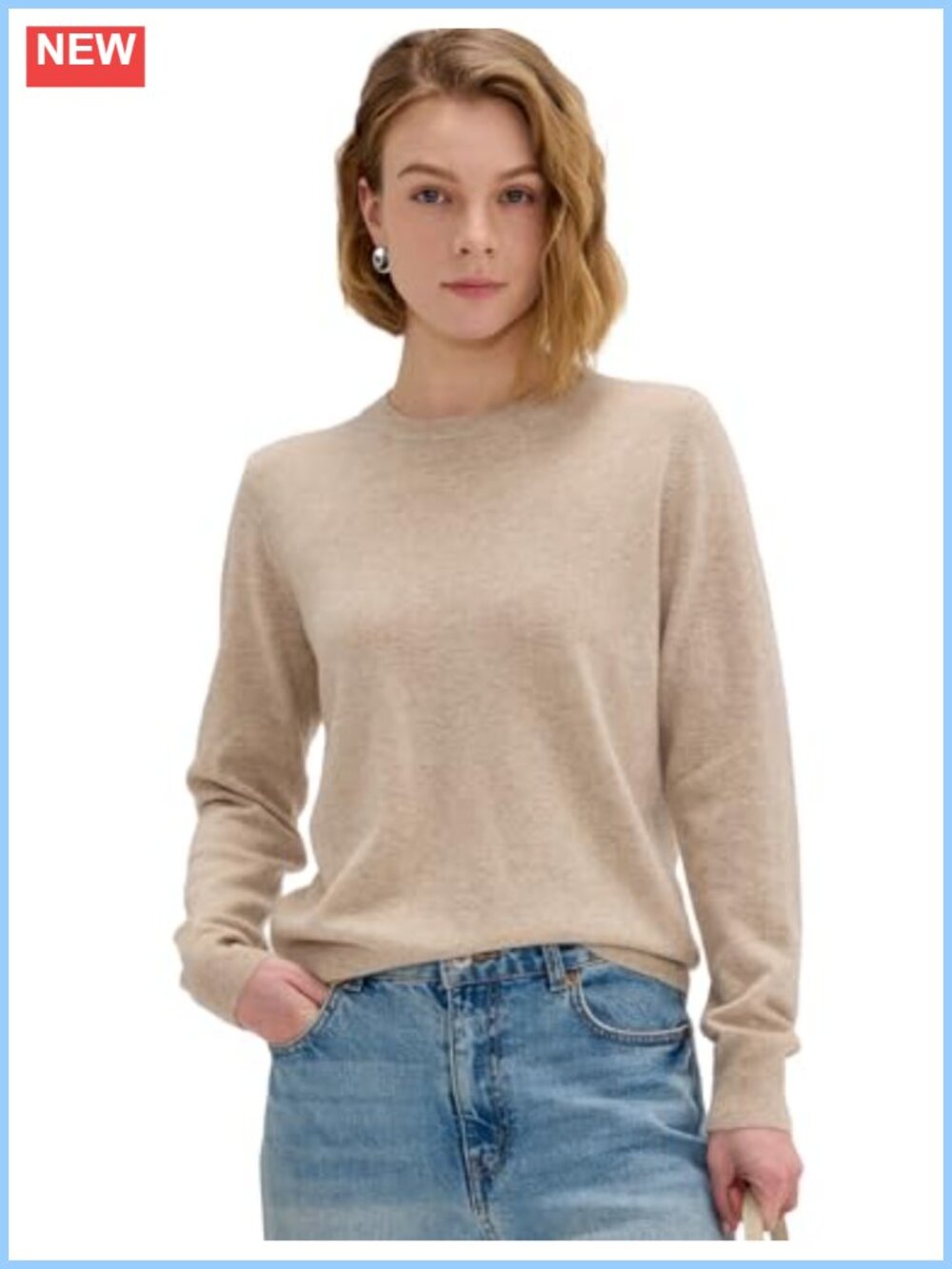100% Pure Cashmere Crew Neck Pullover Sweater Lightweight Knit